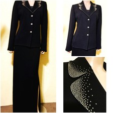 St John Santana Knit Sparke Rhinestones Skirt Jacket Cami Suit sz 12 - 1 4