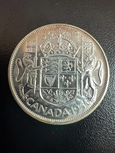 1954 SILVER Canada 50 Cents - Likely AU - Elizabeth II - 80% SILVER!