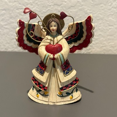 Vintage 2000 Kathy Killip Demdaco Angel Ornament Folk Art Hearts Christmas 4.5''