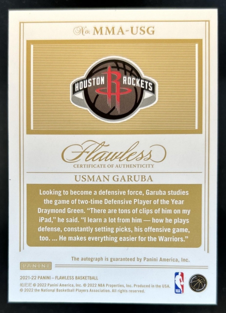 2021-22 Panini Flawless Usman Garuba Momentous Auto Platinum RC #1/1 Rockets view 2