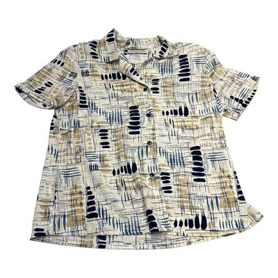 Notations Shirt Womens Medium Petite Multicolor Printed 100% Polyester Button-Up