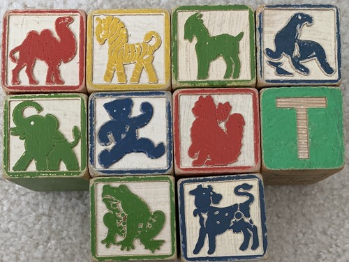 10 Unusual/rare (1950's)wooden Blocks, embossed Characters & caged animals - Picture 3 of 4