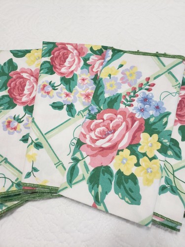 6 servilletas vintage rosa en mal estado celosía floral rosa verde algodón excelente en excelente estado - Imagen 7 de 7