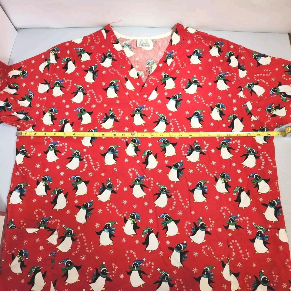 Christmas Penguins Scrubs 2XL Top WS Fundamentally Cotton / L Cherokee Workwear  - Image 3 of 4
