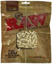 RAW Rolling Paper Slim COTTON FILTERS BAG 200 COUNT * Great Price* USA SHPD!