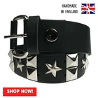 38mm Pyramid & Star Fitting Studded 100% Real Leather Belt Made In England