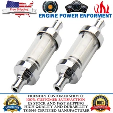 2 Pack 3/8" Hot Universal Fuel Filter ​Clear View Inline Chrome Hose Barb Petrol
