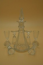 19TH BACCARAT or SAINT LOUIS ART CRYSTAL LIQUEUR SET 1 BOTTLE 6 GLASSES FRANCE