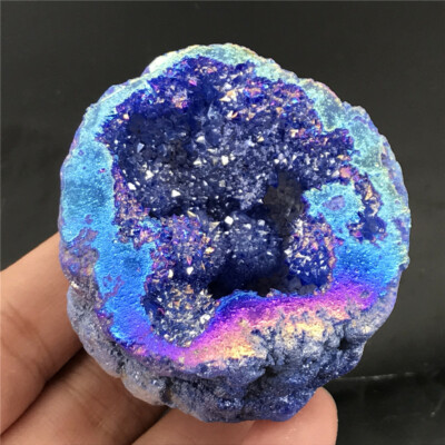 1PC Titanium Agate Geode Cluster Rainbow Quartz Crystal Mineral Reiki Healing