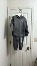 Unisex kids Gray Champion sweatsuit set hoodie and elastic waist pants size 7/8