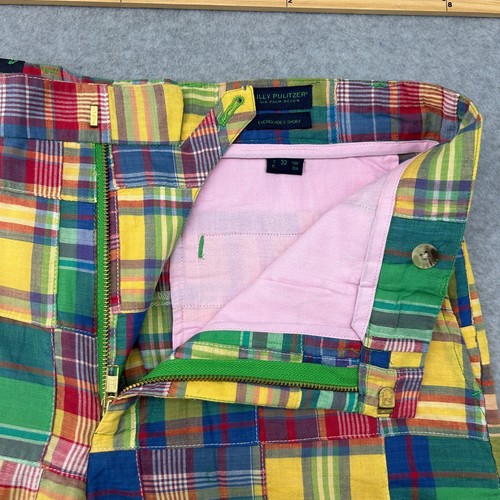 NWT Men's Lilly Pulitzer Everglades Shorts Size 32 Dandy Madras Patchwork Plaid - Picture 2 of 10