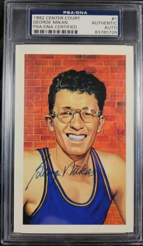 1992 Center Court GEORGE MIKAN signed Art Postcard Autograph PSA/DNA Certified🔥 - Picture 3 of 4