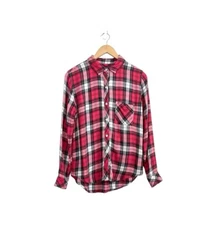 Rails Hunter Plaid Shirt SMALL Red Rayon Fall Lightweight Long Sleeve Pocket