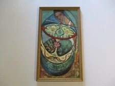 OIL PAINTING CUBIST CUBISM 1960'S MODERNISM COLORFUL ABSTRACT PORTRAIT MYSTERY