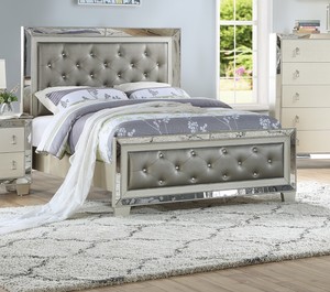 Beautiful Bedroom Silver California King Bed Tufted Hb Fb Glorious