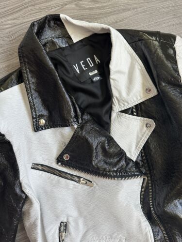 Veda Black&White Leather Jacket Color Block Vinyl Small - Picture 3 of 8