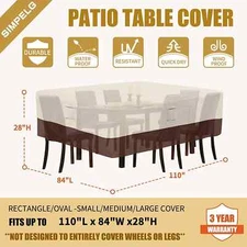 Waterproof Patio Furniture Cover | Heavy Duty 600D | Rectangular (110"x84"x28")
