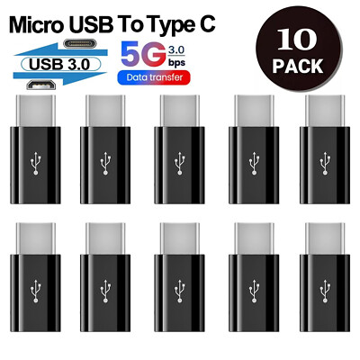 10 Packs Micro USB to Type C Adapter Converter Micro-B to USB-C Connector USA