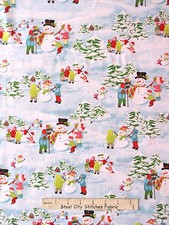 Christmas Snowman Children Snow Cotton Fabric HG Co Frosty Flakes By The Yard