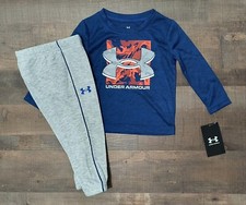 New Baby Boy's UNDER ARMOUR Logo Long Sleeve T-Shirt and Pants Outfit