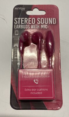 VIBE Sound Stereo Sound Earbuds with Microphone, Pink