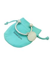 Tiffany Co. Sterling Silver Large Round Tag Key Chain Ring - Pouch