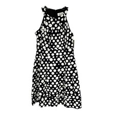 Eliza J Dress Womens Size 8 Black Ivory Dot Print A-Line Sleeveless Classic