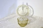 FEDERAL GLASS DEPRESSION ROSEMARY DUTCH ROSE AMBER Cup & Saucer Set