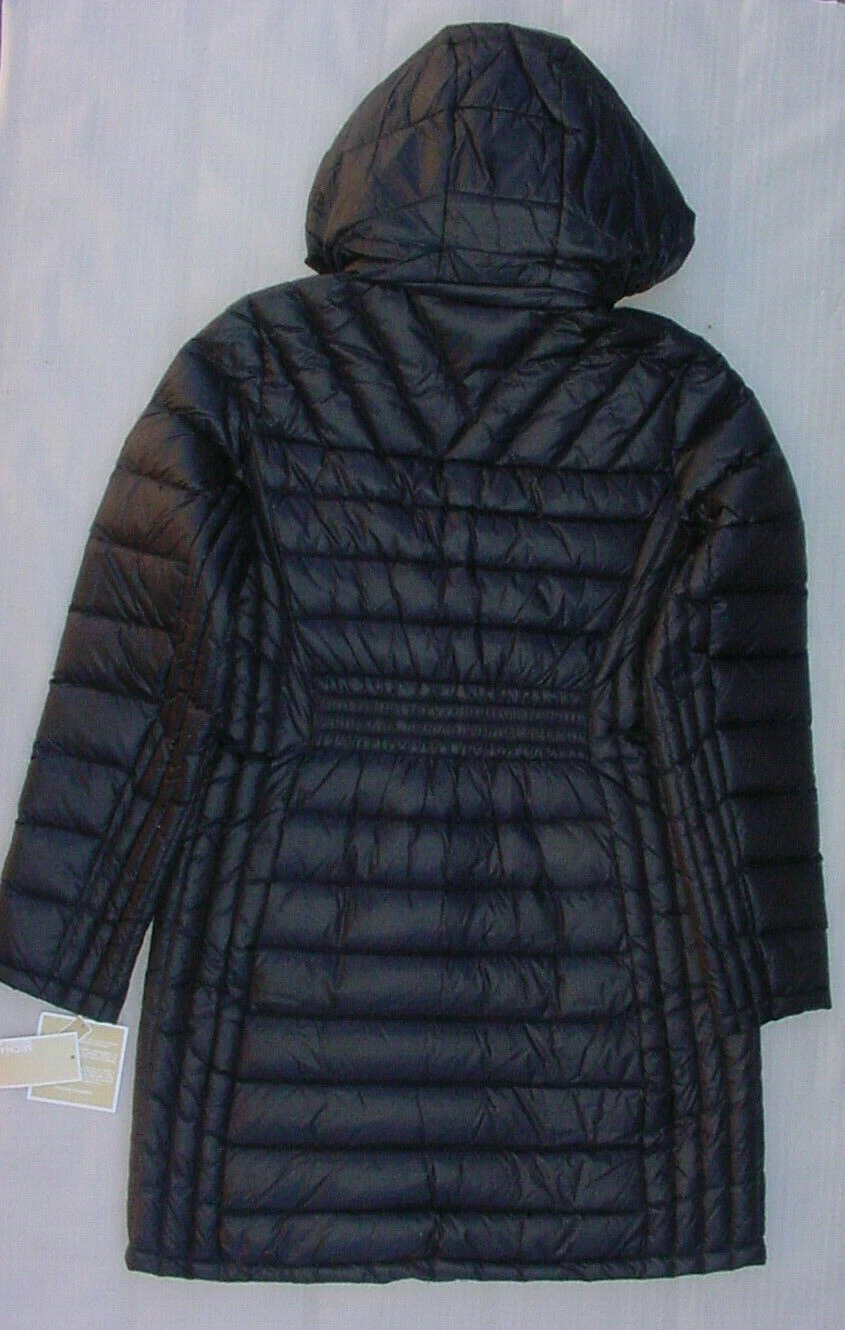 Giubbotto donna Michael Kors nero piumino trapuntato cappuccio nuovo con etichette taglia S M $295