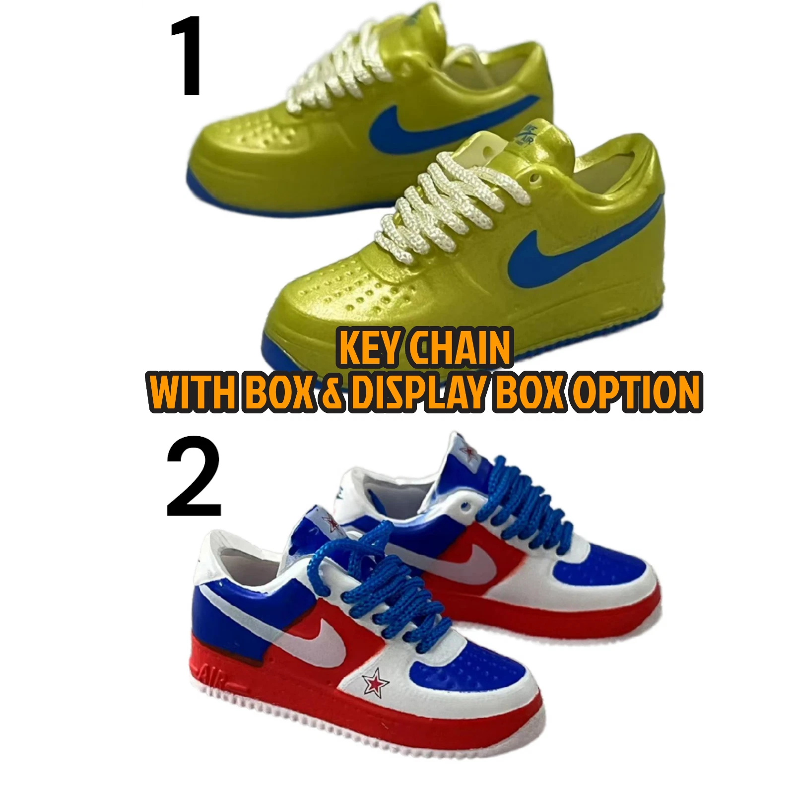 Porte clés Air Force, lacets mobiles et baskets languettes de collection avec boîte