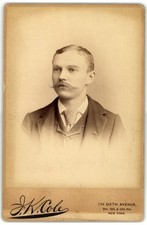 Cabinet Card Circa 1880s J.N. Cole Handsome Man w/ Mustache New York