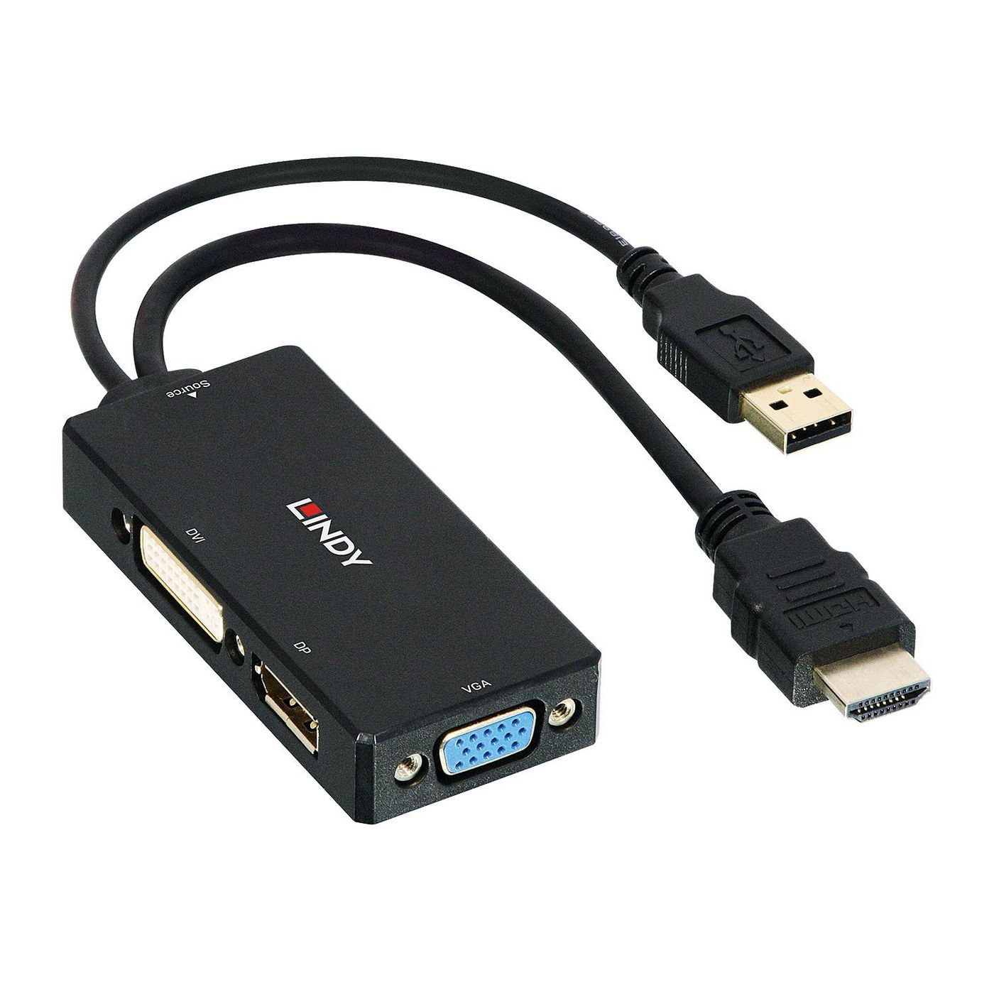 Lindy 38182 HDMI to DisplayPort, DVI & VGA Converter – 4K UHD, 0.15m, Black