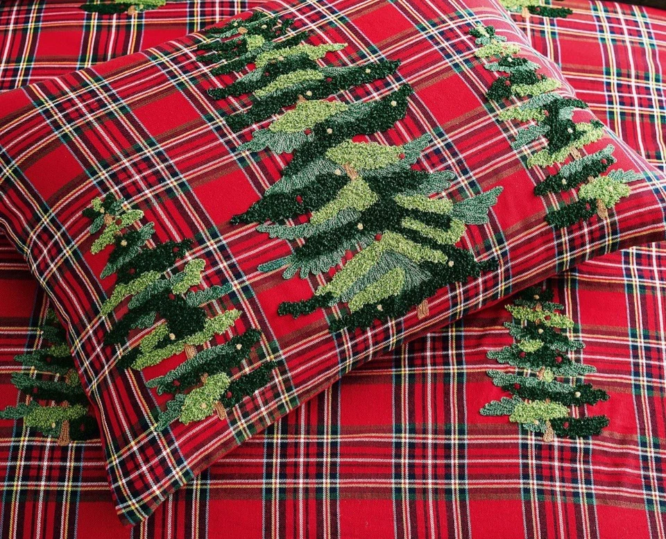 Edredón y fundas Pottery Barn Elliot Tree bordado a cuadros F/Q, nuevo con etiquetas, venta al por menor $399 Foto 4 de 4