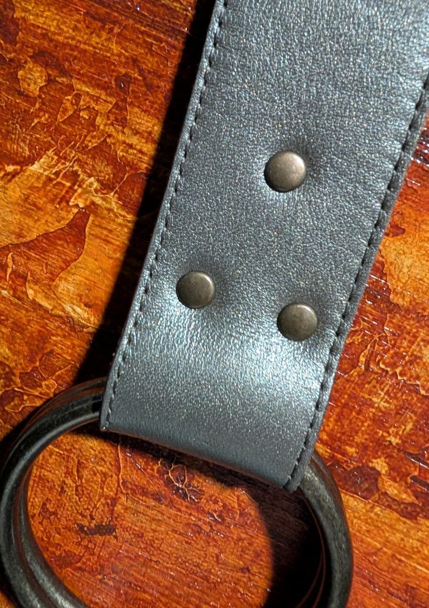 Eileen Fisher Wide Leather Belt Grey Double O-Ring Brass  display picture 1