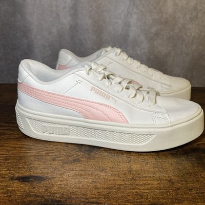 Puma Smash Platform V3 Womens Size 9 White Pink Athletic Shoes Sneakers