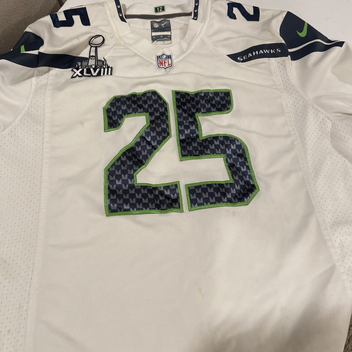 Seattle Seahawks White Jersey Size XL Sherman NFL Football Used