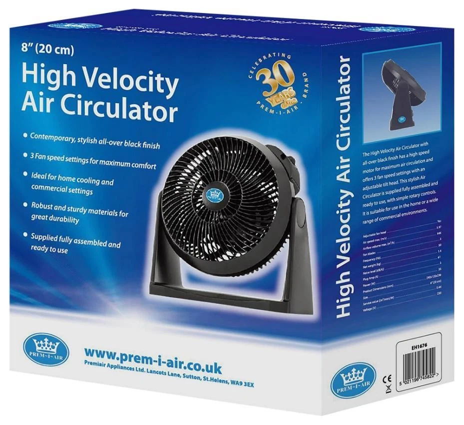 8" High Velocity Floor / Wall Mountable Fan, Black - EH1676 - Изображение 4 из 4