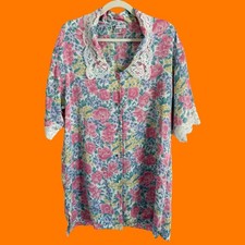 80's 90's vintage pastel floral lace coquette lingerie sleepshirt MEDIUM