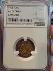 1911 Indian Head Quarter Eagle ($2.50 gold coin) from the United States.
