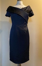 Coast wiggle evening cocktail Dress uk10 Black midi strapless Stretch satin look