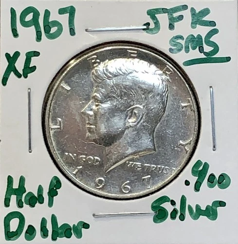 1967 SMS Kennedy Silver Half Dollar About Uncirculated 40% Silver No Mint Mark