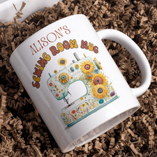 Personalised sewing room mug retro floral design machine 6 designs ideal gift