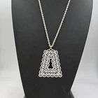 Vintage 60s Crown Trifari Signed Gold Tone White Enamel Large Pendant Necklace