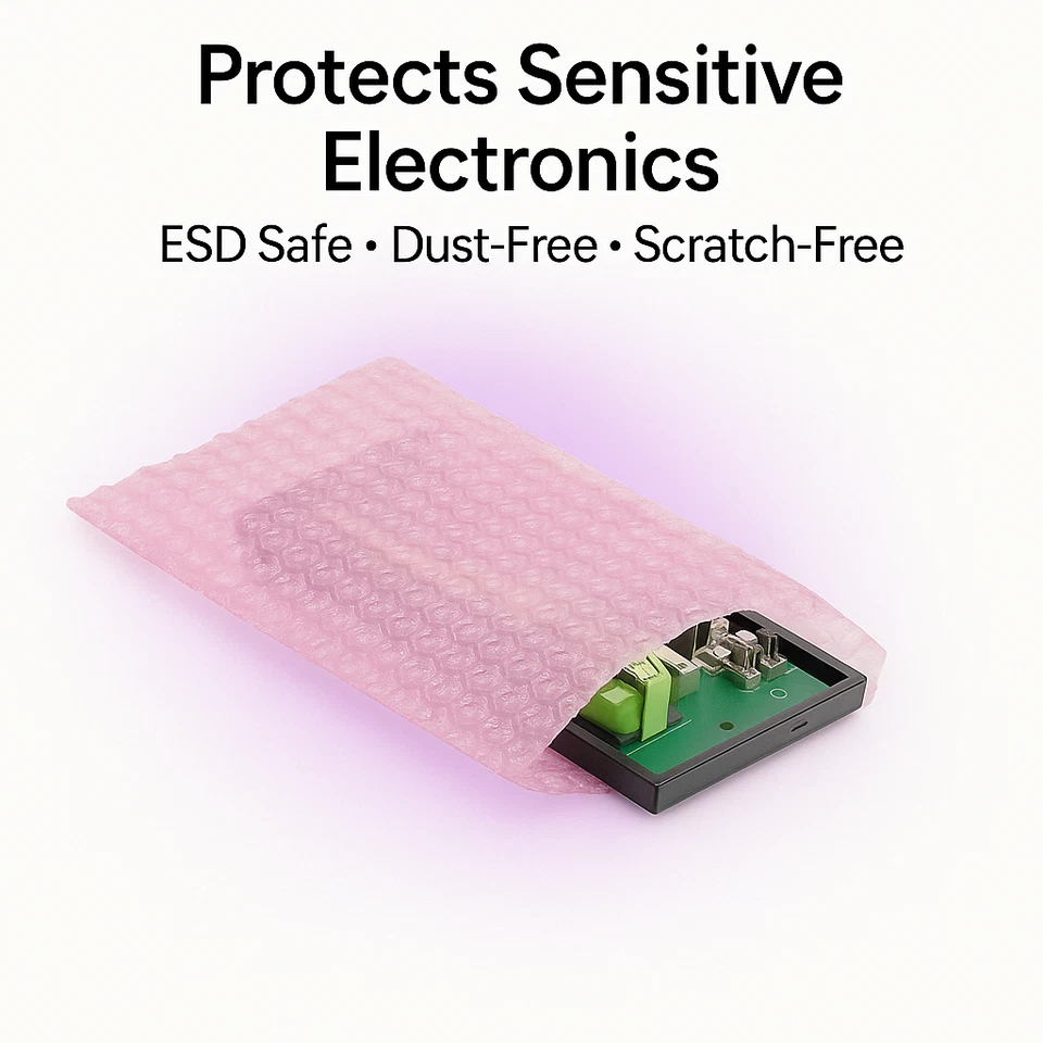 4x5.5 Anti-Static Bubble Out Pouches | Self Seal 3/16" Cushion Bags | Pink - Image 4 of 4