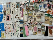 Vintage Sewing Notion Spools Some Wood,Bindings,Buttons,Needles,Zippers Bobbins