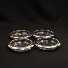 Leonard Crystal Glass Silver Plated 4 Coasters Starburst Pattern Vintage