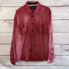 Roar Foundation Shirt Mens L Red Button Up Thick Stitch Long Sleeves Distressed