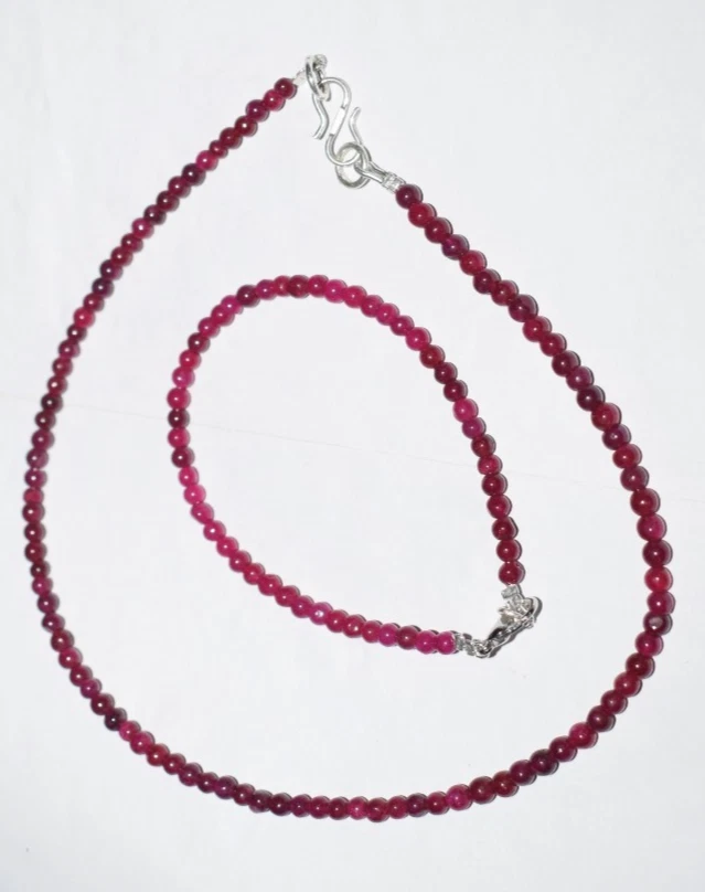 Ruby Dyed Gemstone 925 Sterling Silver 8" String Bracelets 22" String Necklace - Image 2 of 4
