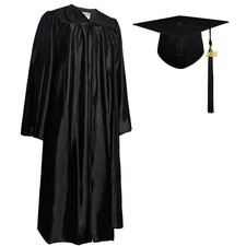 Shiny Graduation Cap and Gown with 2025 Tassel for High School Bachelor