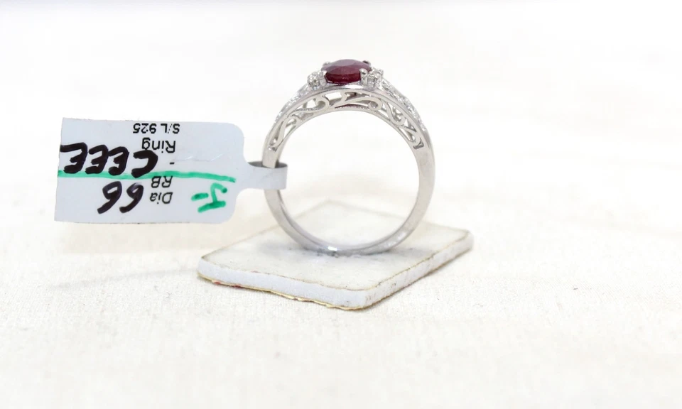 Anillo Plata Esterlina 925 Rubí Manik Gema Piedra Diamantes Diamante Mujer Regalo H431 Foto 3 de 4